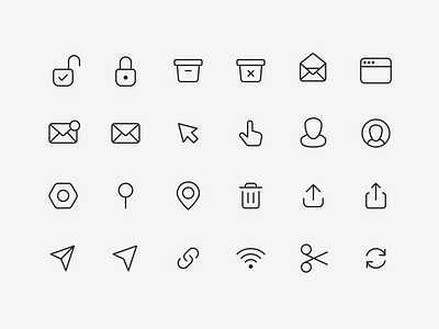 The Symbols — Icon set archive cursor cut design essentials icons set link location lock mail navigation pin pointer profile refresh settings share trash ui user wifi