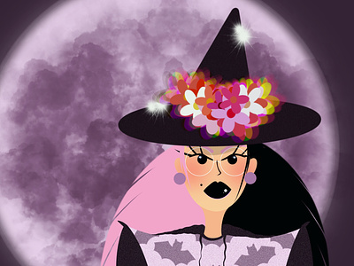 Which witch design facetober fairy female flowers flowerwitch full moon halloween halloween design illustration moon moonlight witch witchy
