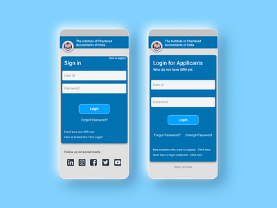 ICAI SSP - Login Page Redesign app ca chartered accountant figma figmadesign icai india login login page mobile web design mobile website mobile website design sign in ui ux webdesign website