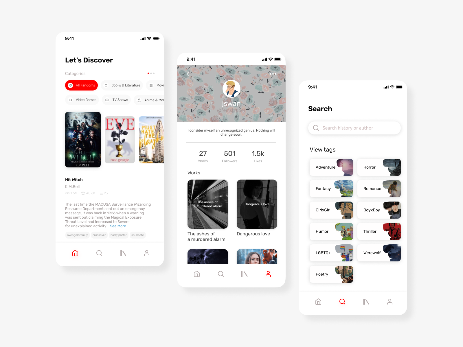 Concept app for the Archive of Our Own by Julia Swan on Dribbble