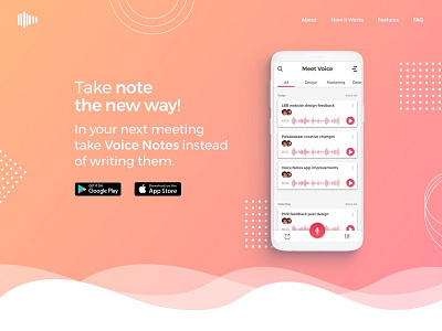 Voice Notes App Landing Page Concept landing page design ui design voices note app