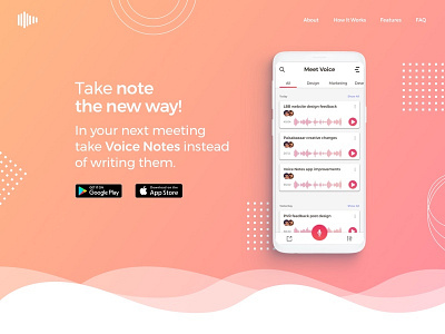 Voice Notes App Landing Page Concept