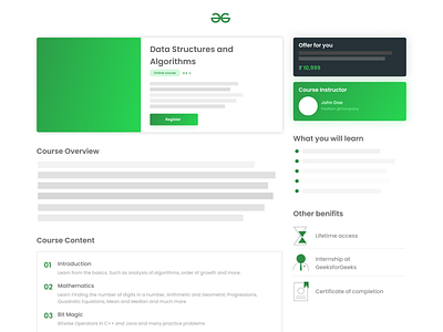 Product Description Screen app course design education geeksforgeeks online ui ux