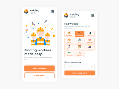 Helping Hands - Workers nearby app UI