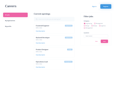 Careers Dashboard UI careers design education ui ux