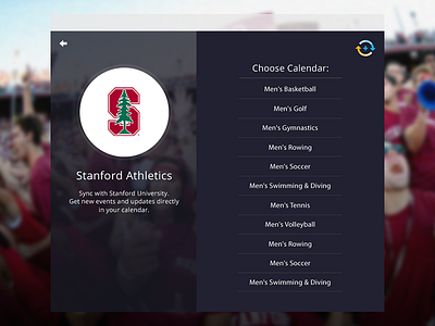 Stanza add to calendar Sync branding calendar dropdown list logo menu popup schedule sport sync ui ux