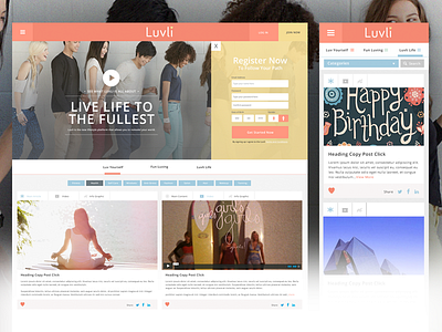 Luvli Lifestyle branding desktop homepage lifestyle mobile navigation signup social tabs ui ux website