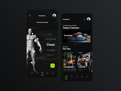 Fitness App app app design app ui clean dark ui fitness fitness app gym health app ios ios app mobile mobile ui modern muscle trend ui uiux ux workout