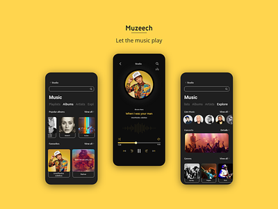 Muzeech - A mobile app UI design app app design app modern design design minimal music app music app design music app ui music application musician ui ux