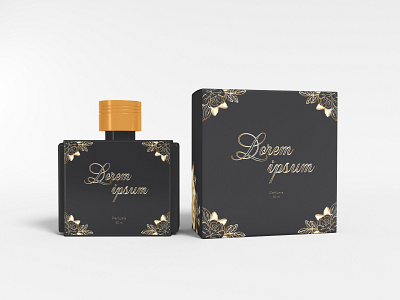 Perfume Box and bottle design box design graphic design product box stickers typography vector