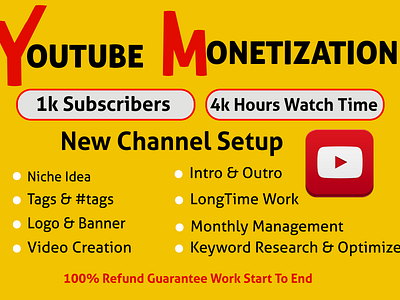 Organic Youtube Channel Monetization channel art channel setup graphics designer video editing youtube youtube channel youtube channel art youtube content creator youtube logo youtuber