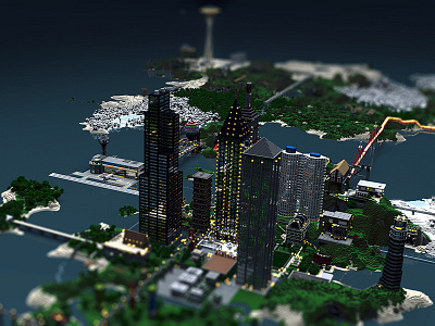 Minecraft City At Night 3d buildings c4d cinema 4d city game lights minecraft night render tilt shift