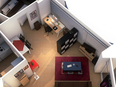 My Apartment - Top View 3d apartment c4d cinema 4d flat france lights modeling rennes textures