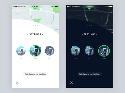 Cyqle Themes app dark day light menu mobile night settings theme ui ux