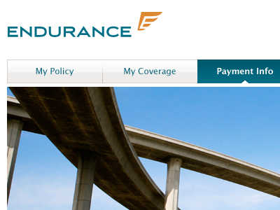 Endurance Payment Info Page auto blue endurance navigation orange tabs toupe
