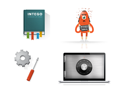 Intego Assets apple bald book computer illustration intego safe tools villain virus