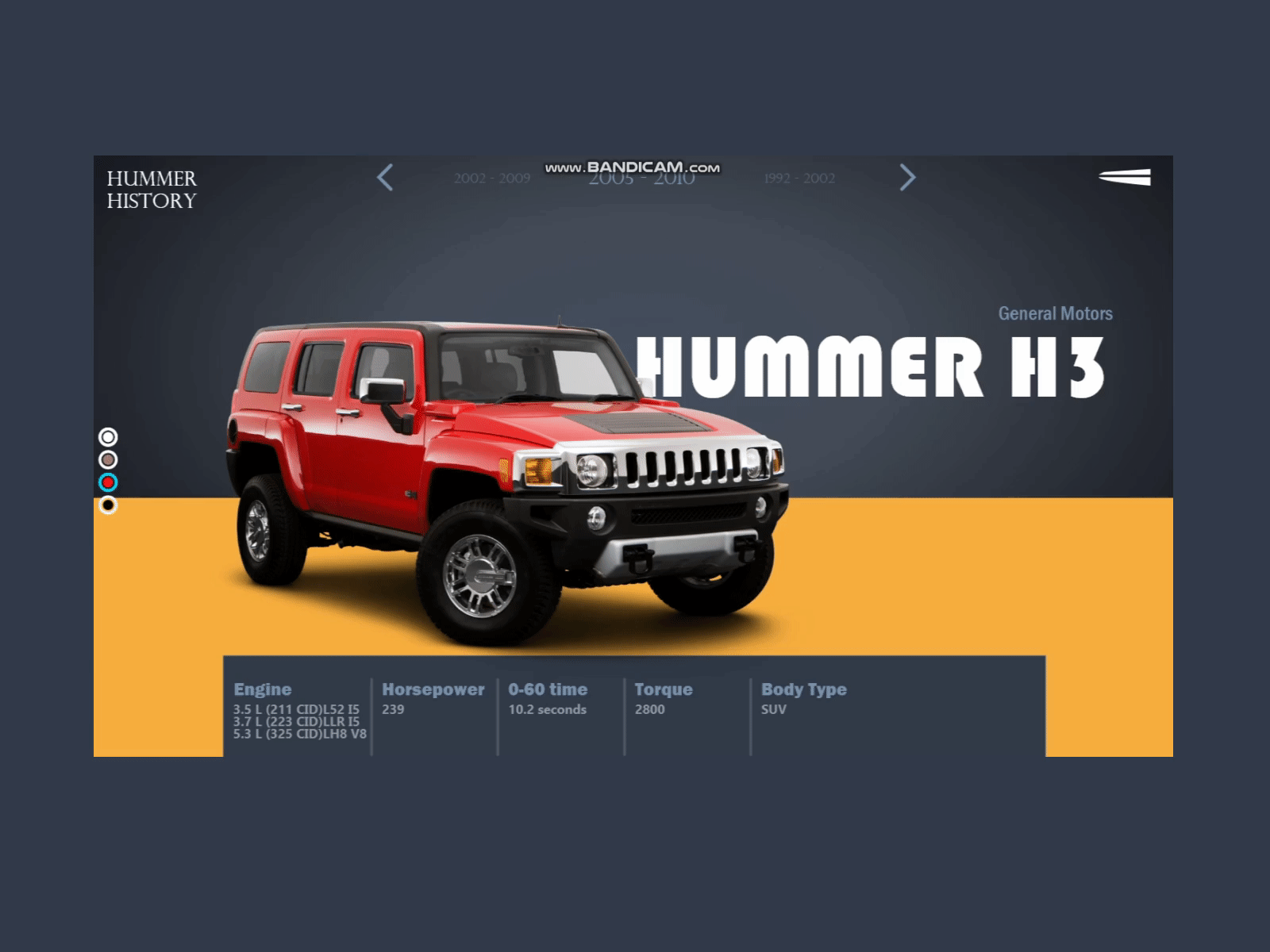 Hummer History adobe illustrator adobe xd adobexd animation car gif hummer illustration prototyping ui ux vehicle design web design website