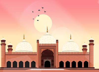 Badshahi Mosque 1673 architecture historic iconic lahore mosque mughal pakistani vector