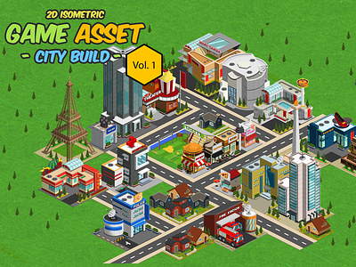 2D Isometric Game Asset - City Build Vol 1 2d android citybuild game assets icons ios isometric isometric icons megatown metropolis tileset web