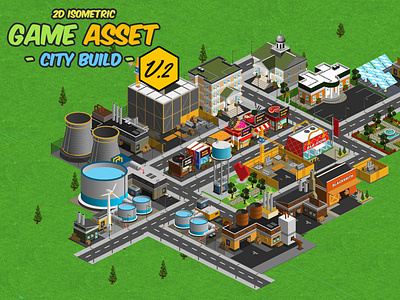 2D Isometric Game Asset - City Build Vol 2 2d android assets cartoon citybuild construct game assets ios isometric megatown metropolis tileset web