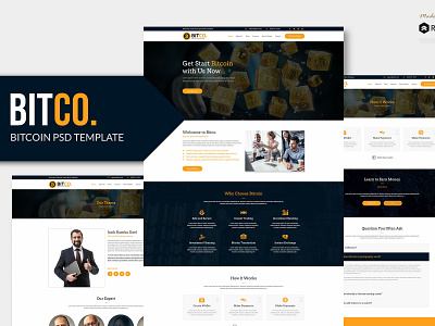 BITCO - Bitcoin and Cryptocurrency PSD Template bitcoin blockchain coin constulting crypto crypto currency crypto exchange design ethereum exchange no code psd trade web