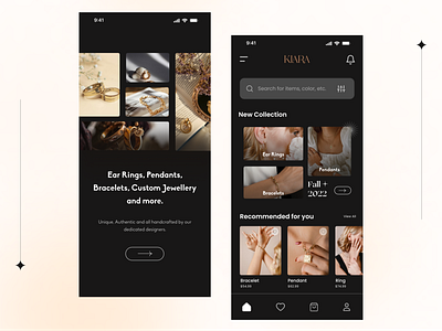 Jewellery Store App Concept app app design dark ui design figma jewellery mobile app mobile design phone app ui ux