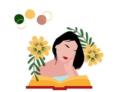a girl with lots of books to read design illustration