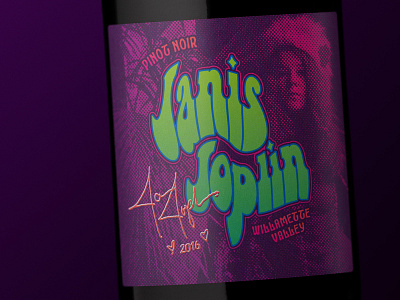 Janis Joplin Pinot Noir bottleshot label label design packaging typography wine wine label wine label design