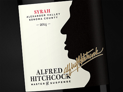 Alfred Hitchcock — Master of Suspense Syrah 2014 bottleshot label packaging tcm wine club typography wine wine label wine label design