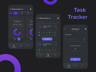 App Concept- Project Task Management app dark dark ui design neumorphism ui project management task tracker ui