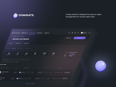 Dominate - Web Layout banner dark dark ui dashboard design glass effect glassmorphism gradients management minimal sales ui websites