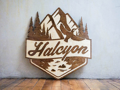 Halcyon Logo Wooden Sign design handmade logo northwest sign vintage