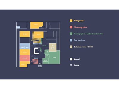 Map - Radiodôme brand brand design brand identity branding corporate design graphic graphic design healthcare logo logotype medical signage wayfinding