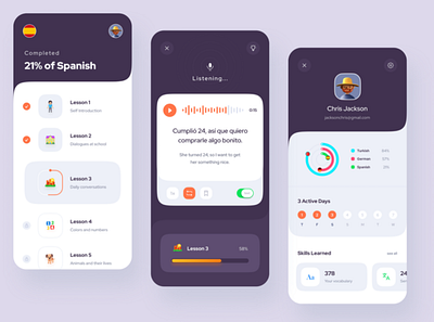 Language app UI design design ui