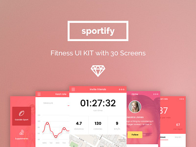 Sportify iOS Fitness App UI KIt │Designerbundle.com app appdesign fitness ui ui kit uikit