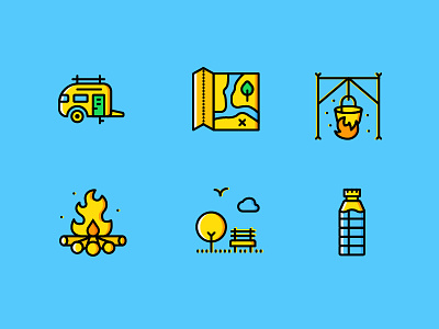 Outdoor Icons (Yellow Style) │Smashicons.com camp fire capervan caravan fire icon icons map map icon outdoor icons vector water bottle yellow
