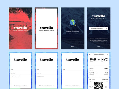 Travello Travel App UI Kit │designerbundle.com appdesign apple design design bundle design template ios ios app design mobile design travel app ui ui ui kit user interface ux