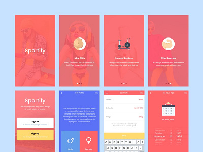 Sportify Fitness App UI Kit │designerbundle.com app design apple design design bundle design template fitness app ui ios ios app design mobile design ui ui kit user interface ux