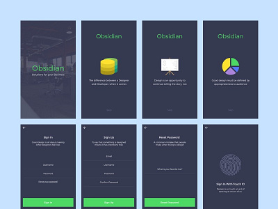 Obsidian Analytics / Data App UI Kit │designerbundle.com app design apple design data app ui design bundle design template ios ios app design mobile design ui ui kit user interface ux