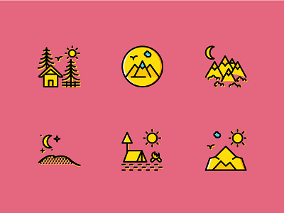 Outdoors Icons (Yellow Style) │Smashicons.com eco ecology friendly icon icon set icons outline ui user experience user interface ux yellow
