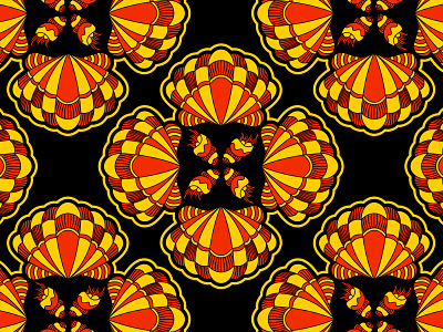 PAT5 01 black coral pattern sea shell vector yellow