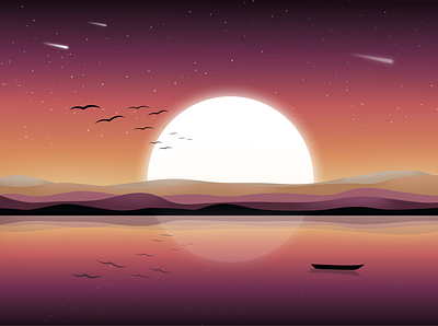 Sunset animation design graphic design illustration landscape landscape illustration sunset ui ux vector