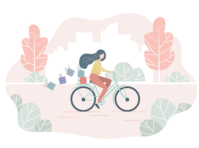 Woman on bicycle animation character character design design graphic design illustration logo ux vector woman character woman on bicycle