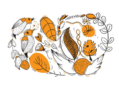 // fall design // birds black devo flat illustration yellow