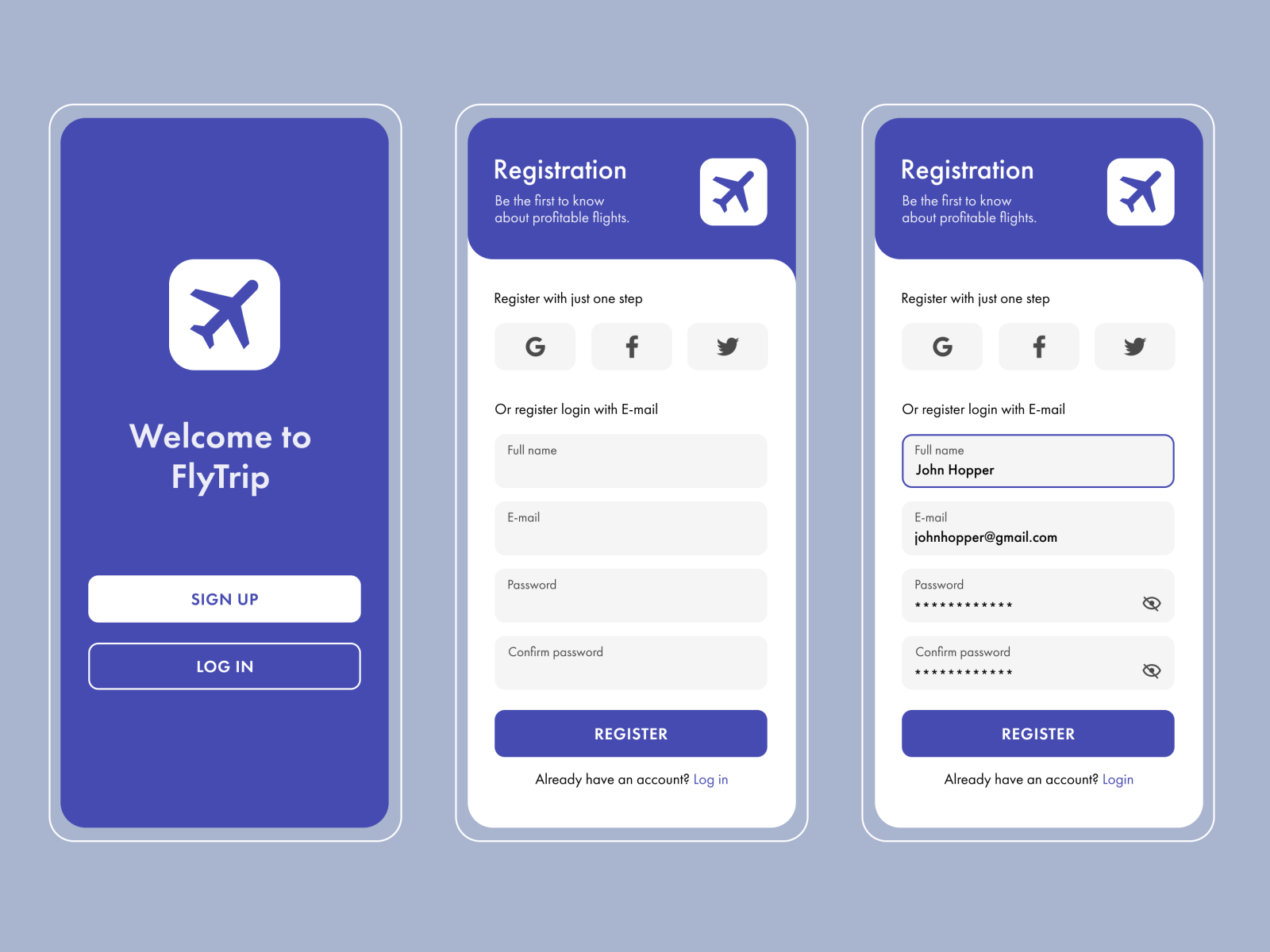 Mobile App registration form by Olya Bis on Dribbble