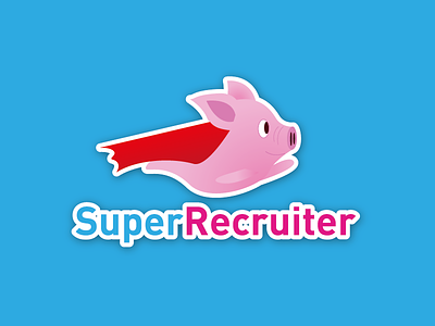 Super Recruiter Logo cape illustrator logo pig piggybank. superhero recruiter recruitment
