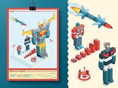 SIZES - When size matters color infographic isometric mazinger move robot rocket sizes special transformers typography