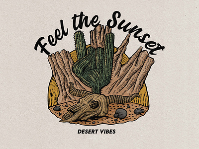 desert vibes badge vintage hand drawn design illustration