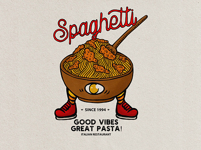 spaghetti badge vintage hand drawn design illustration