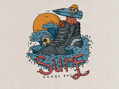 surf X skate badge vintage hand drawn design illustration